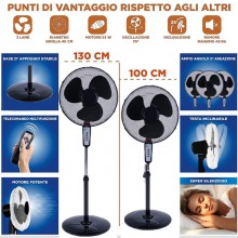 Ventilatore A Piantana Con Telecomando 50W 3 Velocità timer 50x128cm oscillante
