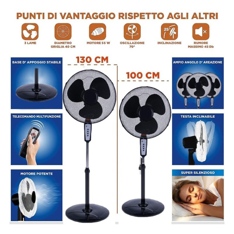 Nataluna Ventilatore A Piantana Con Telecomando 50W 3 Velocità time...