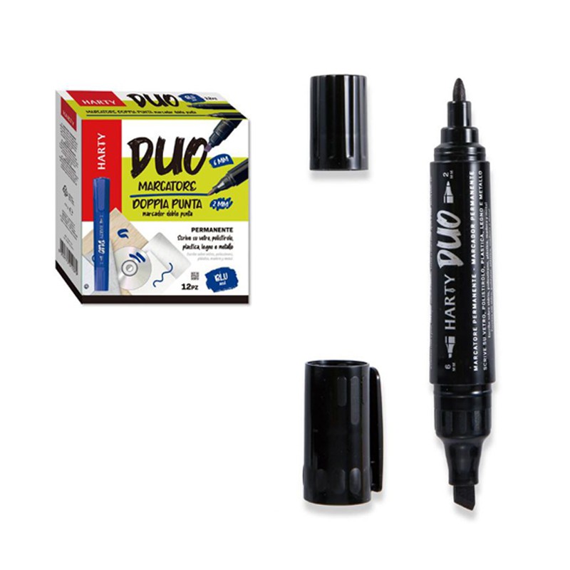 Pennarello Permanente Indelebile 12PZ marcatore plastica nero doppia punta