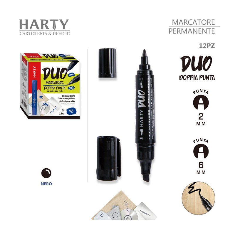 Harty Pennarello Permanente Indelebile 12PZ marcatore plastica nero...