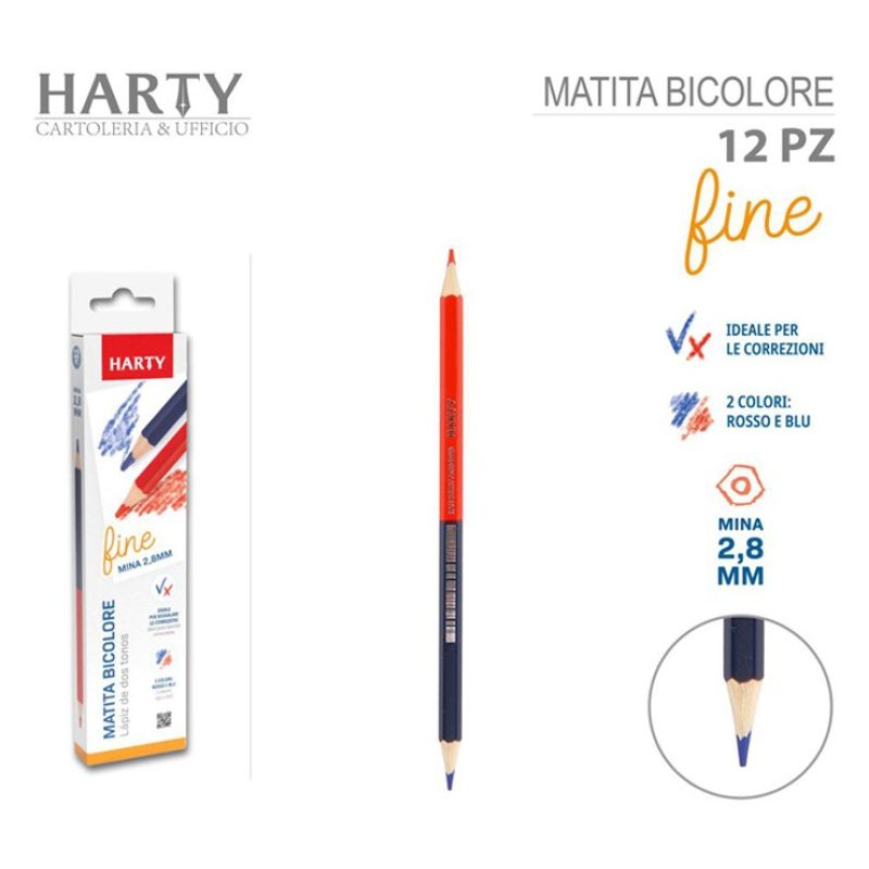 Harty Matita bicolore Rosso Blu colorata 2 colori fine 24 PZ scuola...