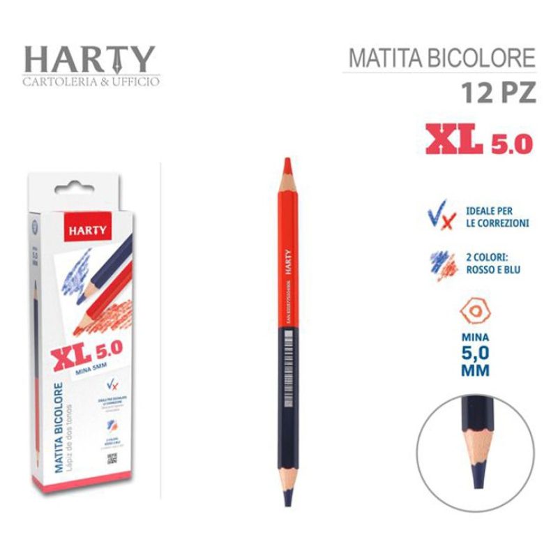 Harty Matita bicolore Rosso Blu colorata 2 colori Maxi 24 PZ scuola...
