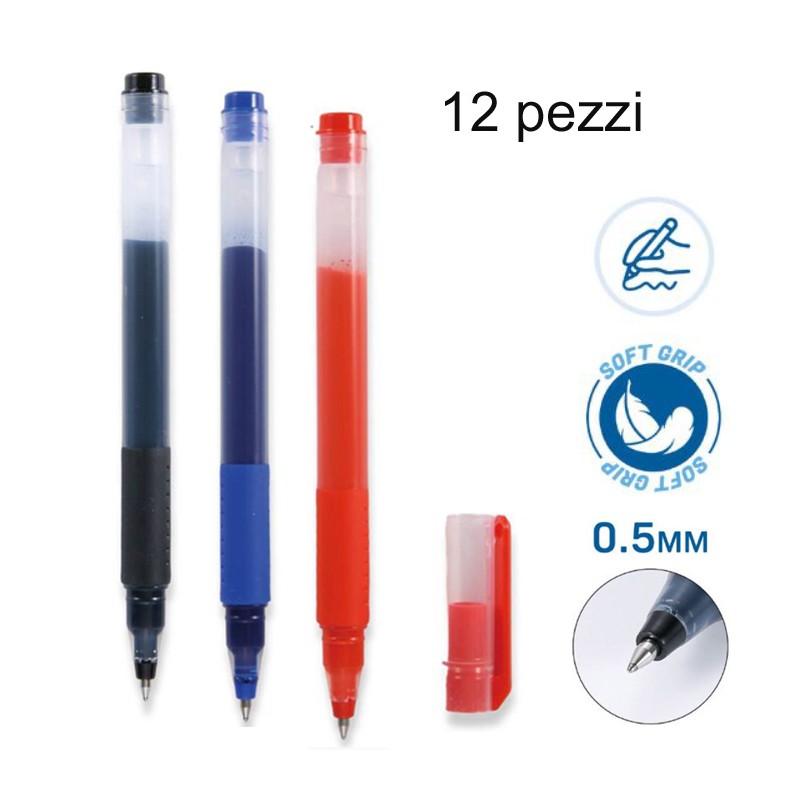 12 Penne a sfera Gel Penna a Inchiostro Sfera 0.5 mm fine rosso/blu/nero scuola