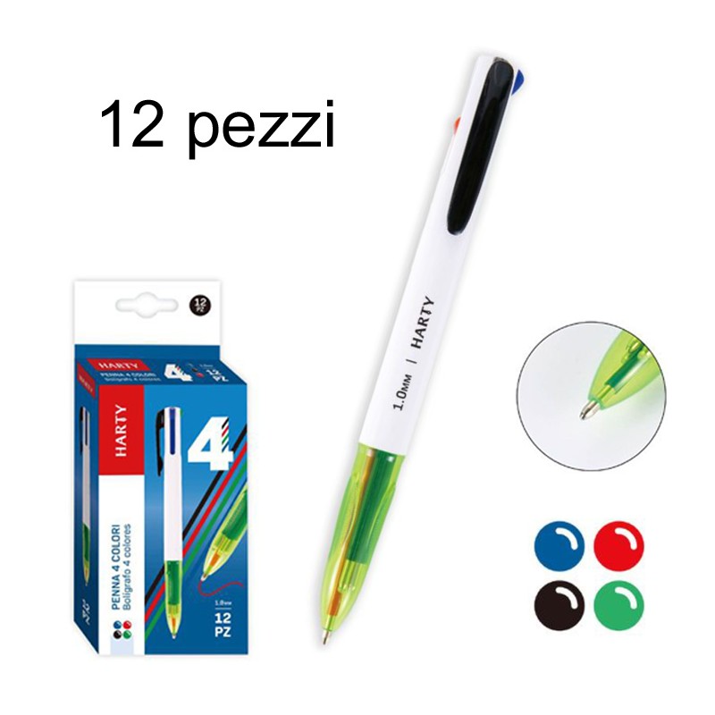 Penna a sfera 4 colori design a molla retrattile plastica multicolore 12 Pezzi