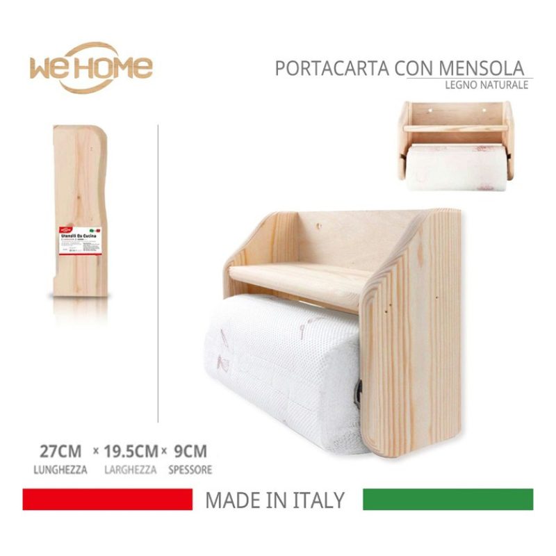 Portarotolo da cucina a parete in legno + rotolo omaggio porta scot...