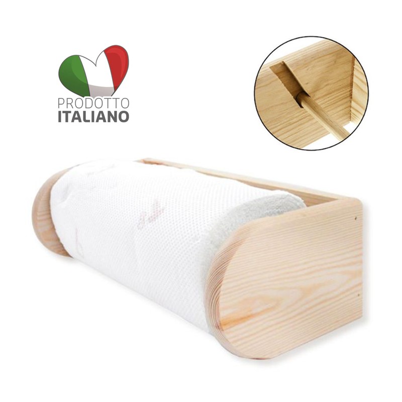 Portarotolo cucina da parete in legno + rotolo omaggio porta carta 27x13x9 cm