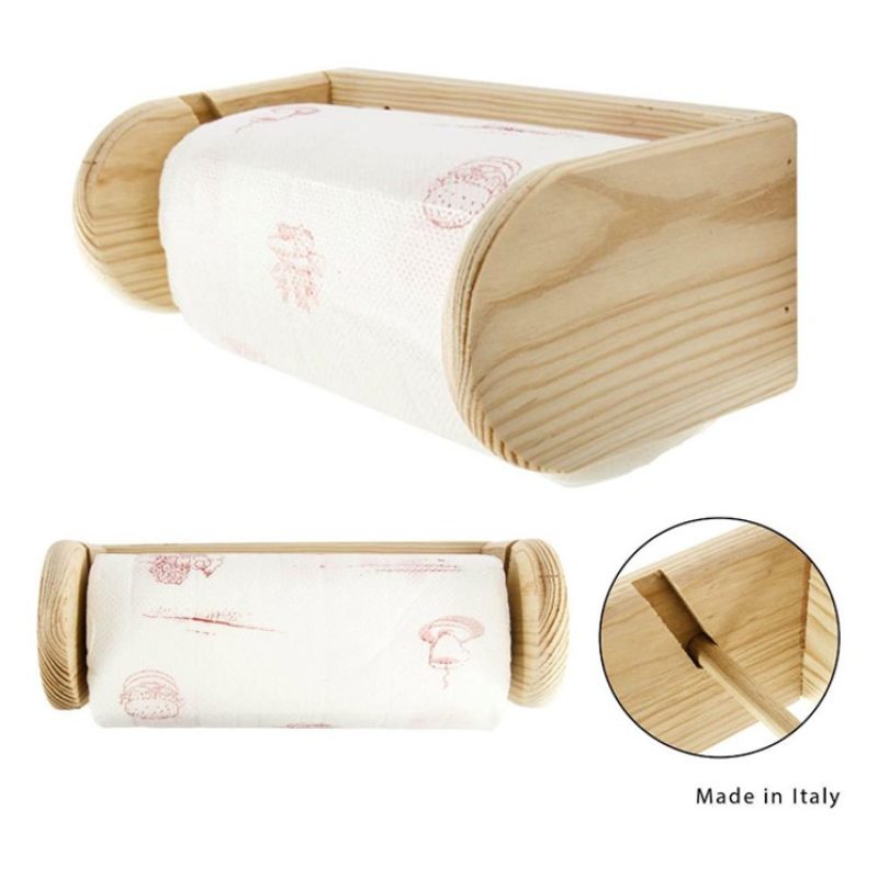 Portarotolo cucina da parete in legno + rotolo omaggio porta carta ...