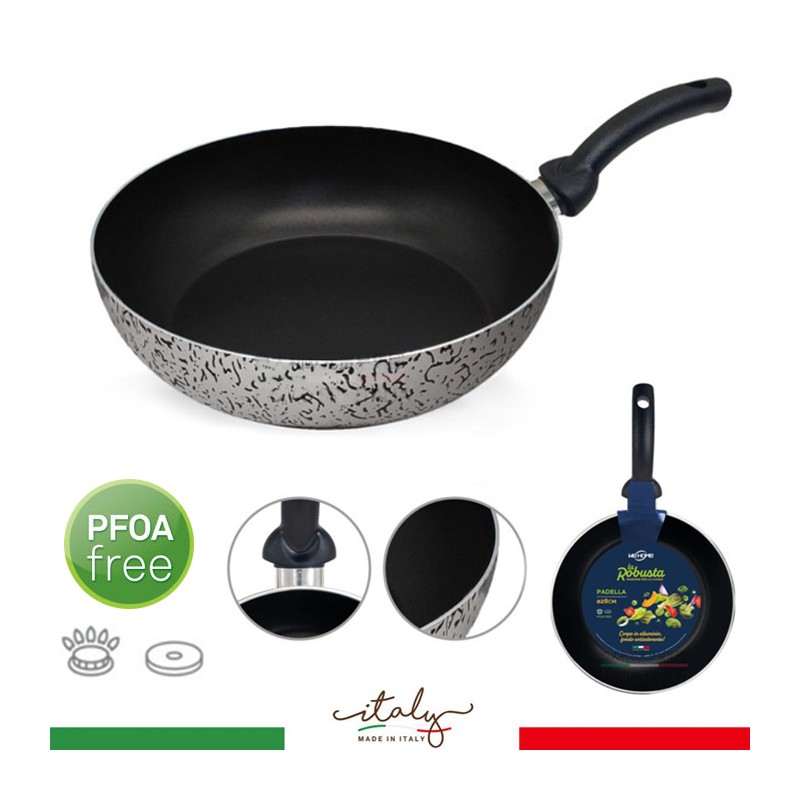Padella Alta antiaderente 20 24 28 cm in alluminio Made in italy manico plastica