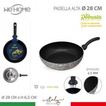 Padella Alta antiaderente 20 24 28 cm in alluminio Made in italy manico plastica