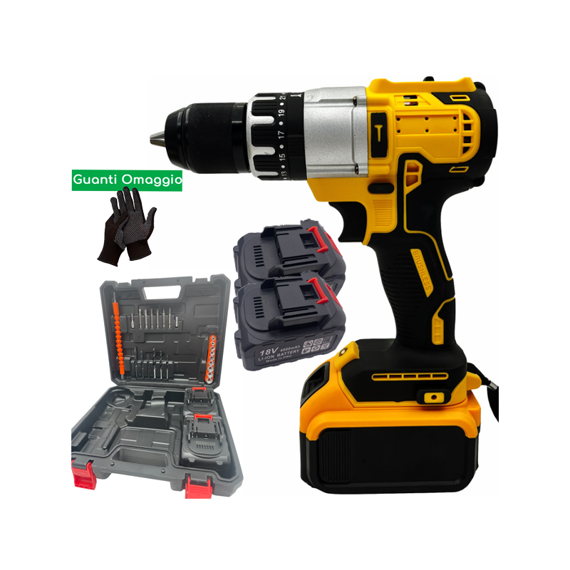 Trapano Avvitatore a Batteria Percussione Brushless 1200W 13mm Mandrino Metallo + guanti omaggio