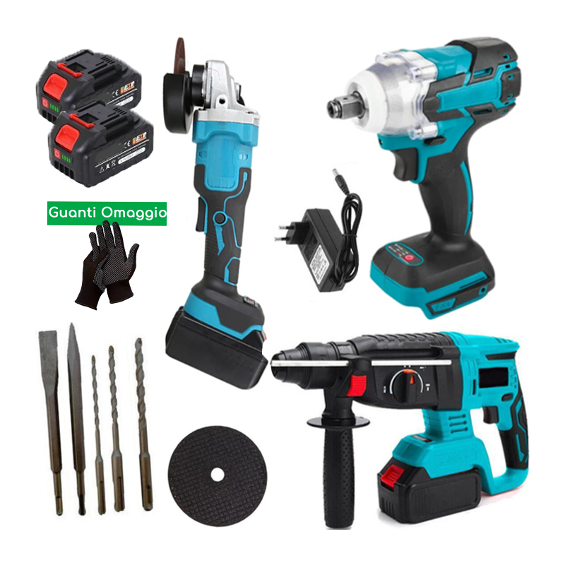 Kit 3 in 1 Trapano Tassellatore + Avvitatore a Impulsi +