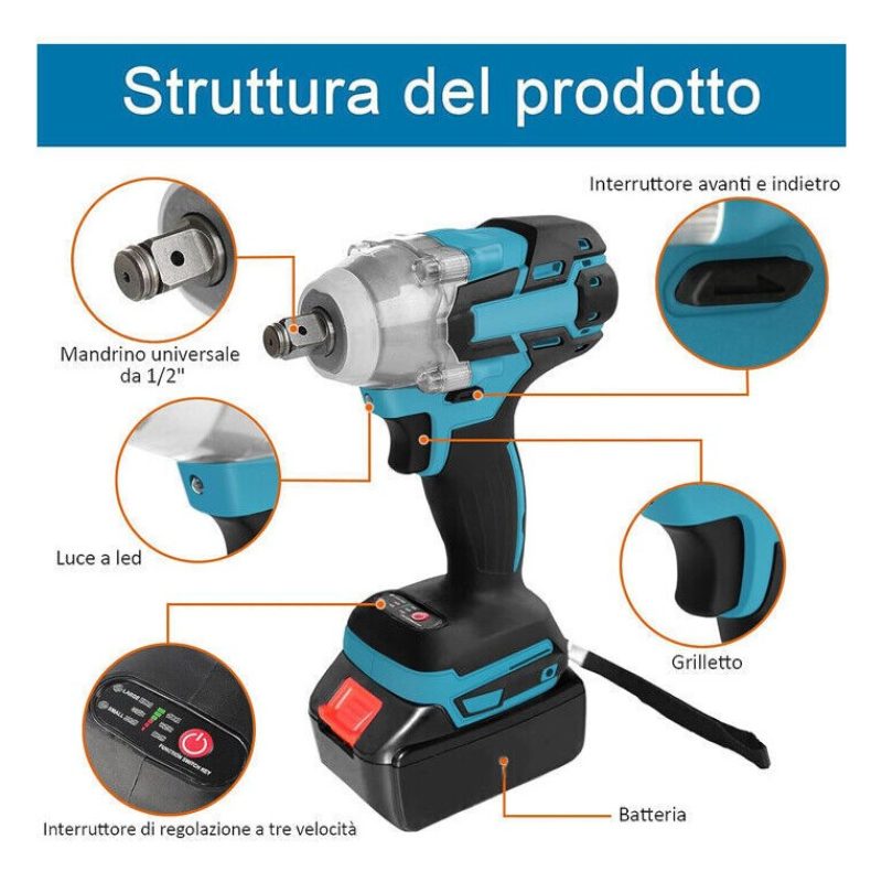 Kit 3 in 1 Trapano tassellatore + Avvitatore a Impulsi + Smerigliat...
