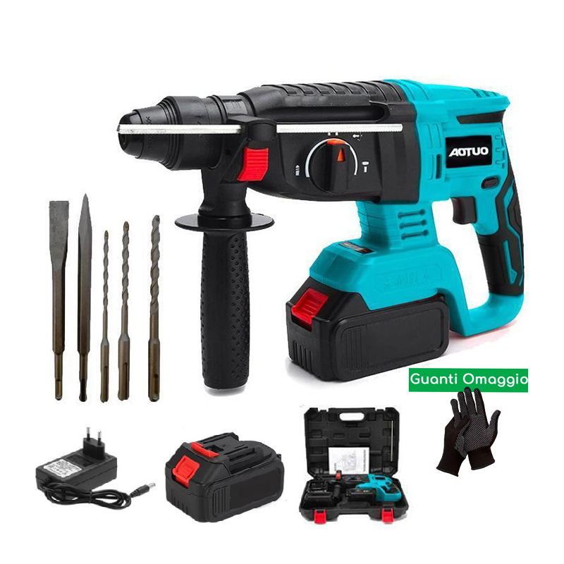 Trapano Tassellatore Martello Demolitore Percussione 2 Batterie 48Vf SDS PLUSripara + guanti omaggio