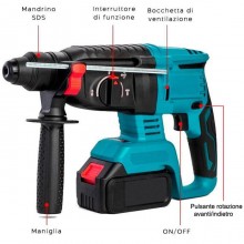 Trapano Tassellatore Martello Demolitore Percussione 2 Batterie 48Vf SDS PLUSripara + guanti omaggio
