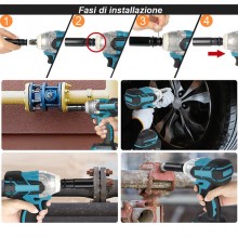 Avvitatore a Impulsi Brushless 400Nm doppia batteria 48v con 7 inserti Trapano + guanti in omaggio