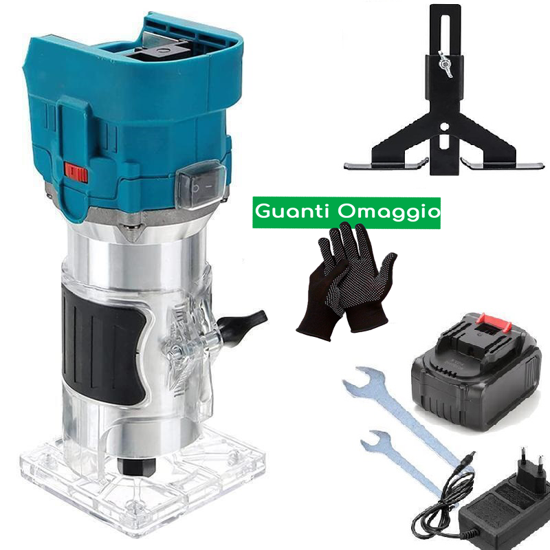Fresatrice Verticale a Batteria 800W Rifilatore Fresa per Legno Trimmer 6.35mm + guanti in omaggioguanti
