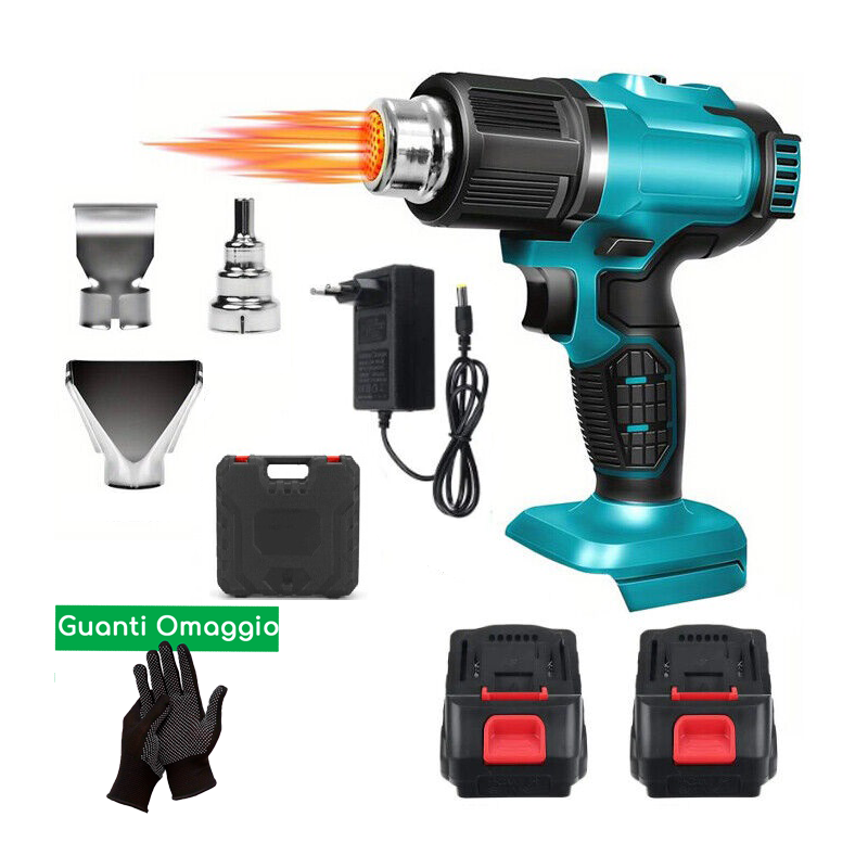 Pistola termica ad aria calda termosoffiatore doppia batteria 21V 350°C/550 °C + Guanti in Omaggio