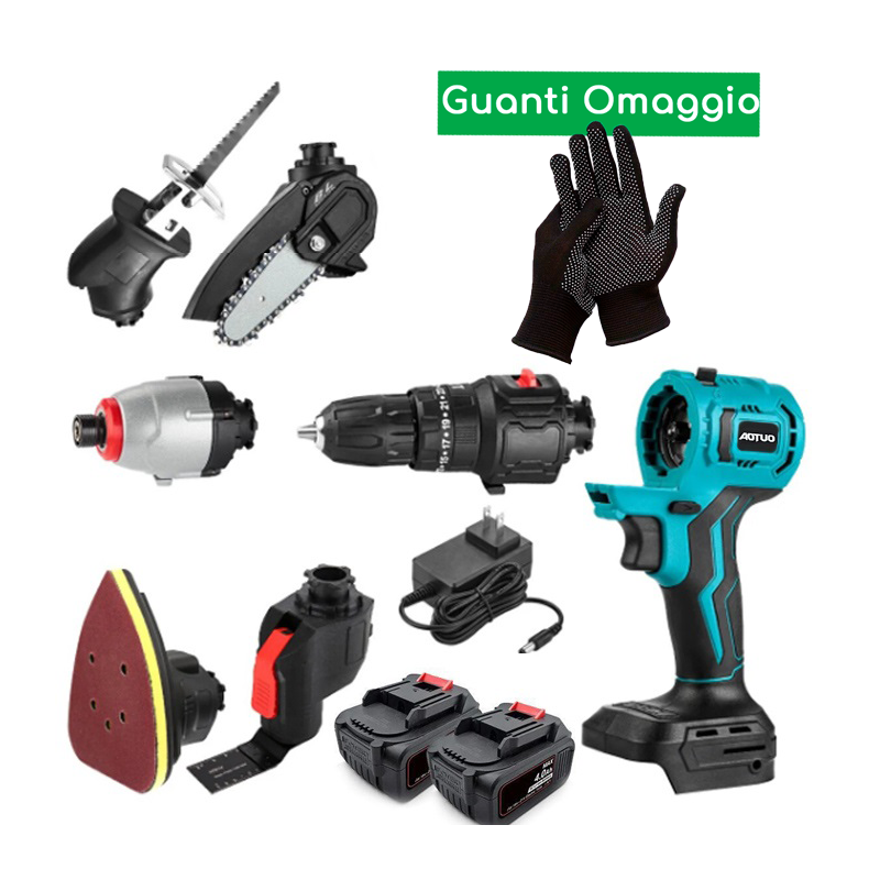 Utensile Multifunzione 7 in 1 Trapano Seghetto Sega levigatrice avvitatore 750W + Guanti in Omaggio