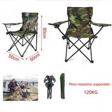Sedia da campeggio, poltrona con schienale e braccioli, portabevande, pieghevole