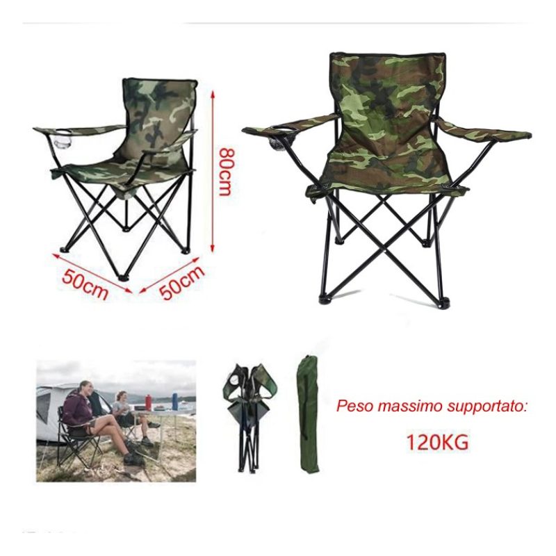 Kmt Style Sedia da campeggio, poltrona con schienale e braccioli, p...
