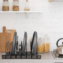 Stand Porta Coperchi Piatti Padelle Da Cucina In Metallo 29x18,5x12,5 cm nero