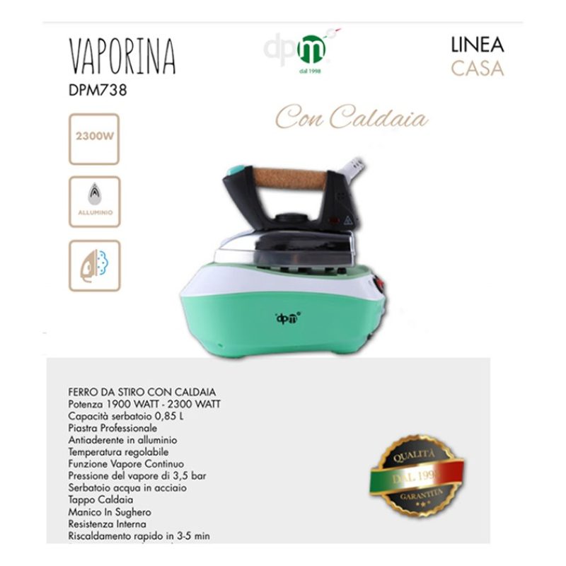 dpm Ferro da Stiro a Vapore con Caldaia 2300W Piastra alluminio 850...