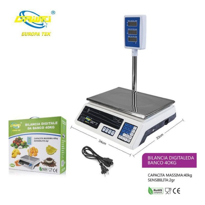 Driwei Bilancia Digitale Da Banco Elettronica portata Max 40kg Disp...