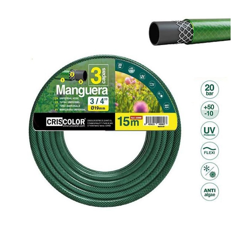 Tubo 3/4 pollici Acqua irrigazione per giardino 3 strati 10-15 mt PVC retinato