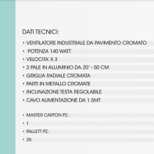 Ventilatore da terra cromato 140W 3 Pale Alluminio a 3 Velocita Diametro 50cm