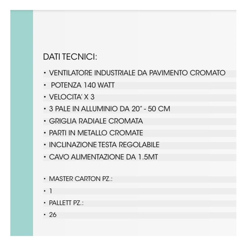 dpm Ventilatore da terra cromato 140W 3 Pale Alluminio a 3 Velocita...