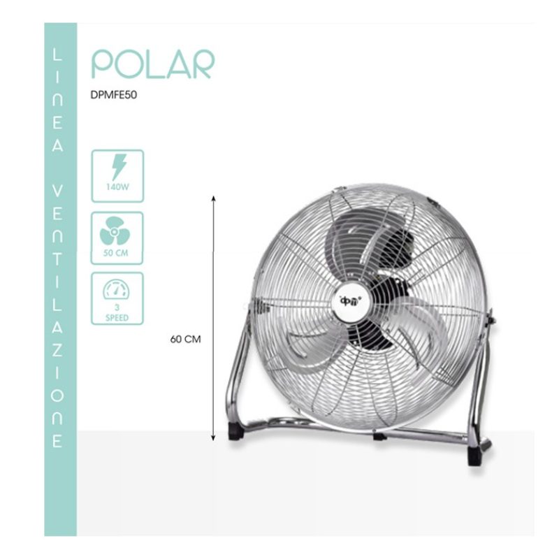 dpm Ventilatore da terra cromato 140W 3 Pale Alluminio a 3 Velocita...