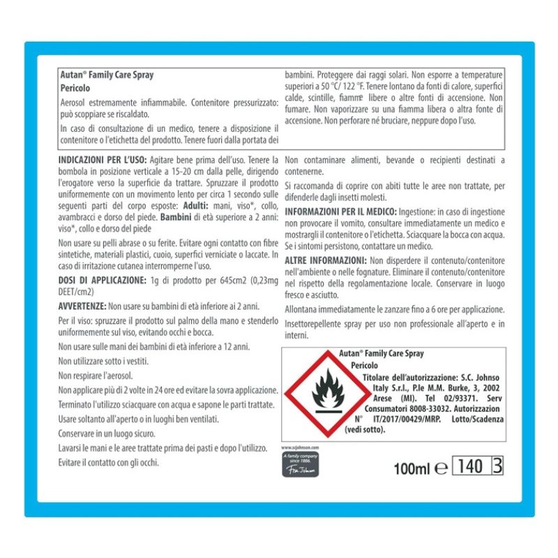 Autan Autan Family Care Spray Antizanzare Comuni Tigre 2 × 100 ml, ...