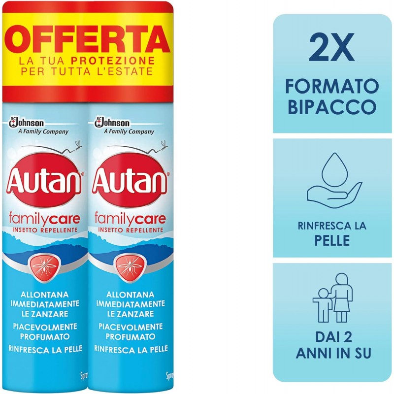 Autan Autan Family Care Spray Antizanzare Comuni Tigre 2 × 100 ml, ...