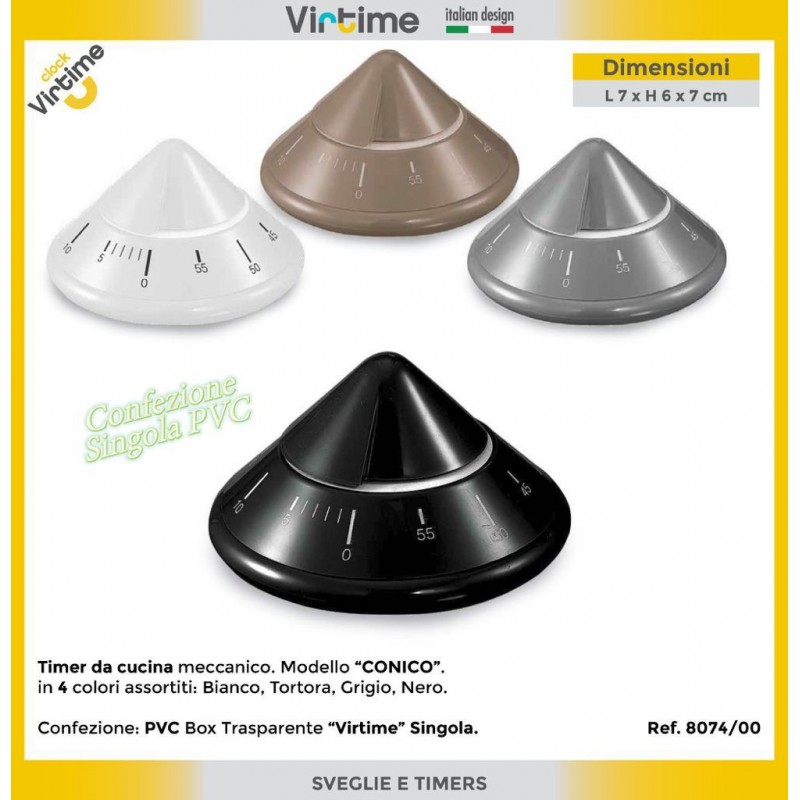 Virtime Timer da cucina conico meccanico orologio countdown 60 minu...