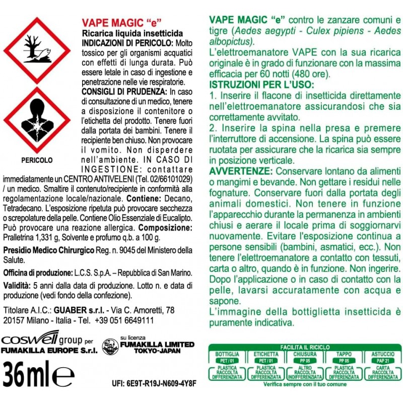 Vape Vape Ricarica Liquida Verdessenza Zanzare comuni tigre per Dif...