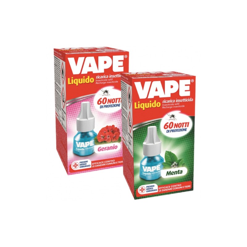 2x Ricarica Liquida per Insetticida Antizanzare Vape 480 Ore Geranio e menta