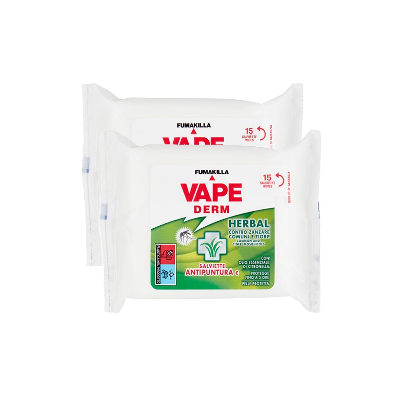Salviette Antipuntura Contro Punture di Zanzare tigre Dermoprotettive Vape 30pz