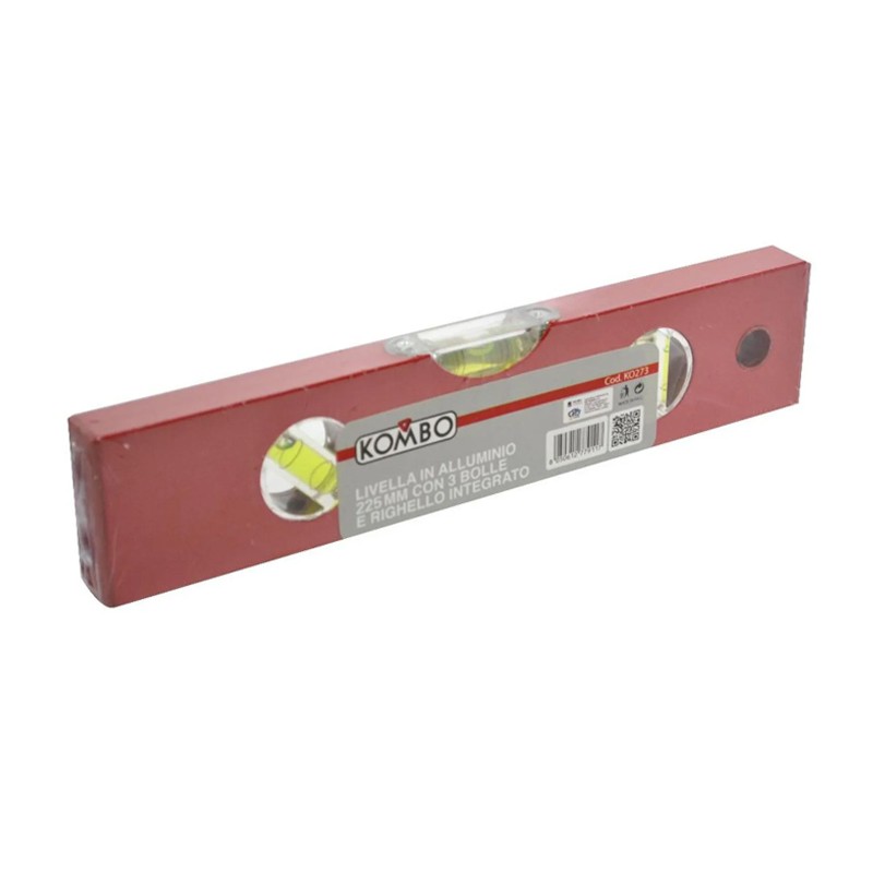 Livella a bolla professionale in alluminio a 3 bolle da 225mm righello integrato