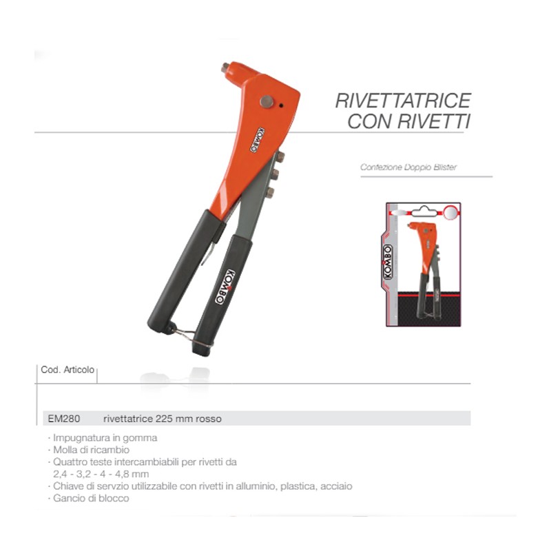 KOMBO Rivettatrice Utensile per Rivettare Inserti Rivetti a Mano Ma...