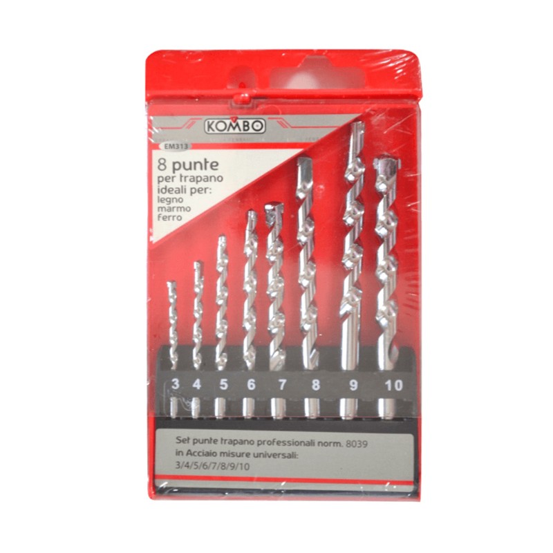 Set 8 punte trapano per muro marmo cemento mattoni 3 - 10 mm con custodia