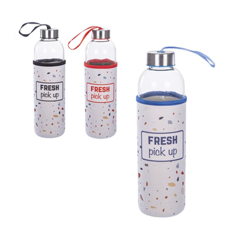 Bottiglia Borraccia in Vetro 750ml senza BPA Tappo palestra sport Copribottiglia