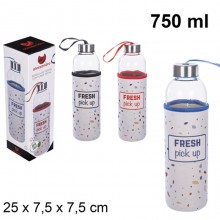 Bottiglia Borraccia in Vetro 750ml senza BPA Tappo palestra sport Copribottiglia