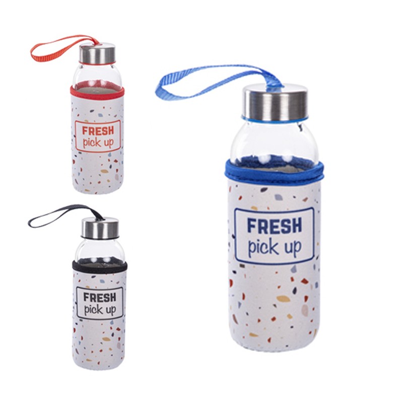2x Bottiglia Borraccia in Vetro 300ml senza BPA Tappo palestra acqua sport