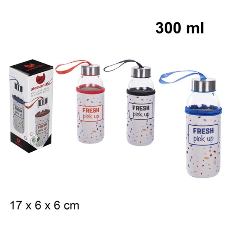 2x Bottiglia Borraccia in Vetro 300ml senza BPA Tappo palestra acqu...