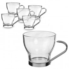 Set 6 Tazze Tazzine caffe cappuccino latte in vetro con manico in metallo 10 cl