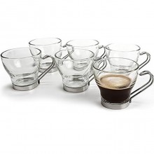 Set 6 Tazze Tazzine caffe cappuccino latte in vetro con manico in metallo 10 cl