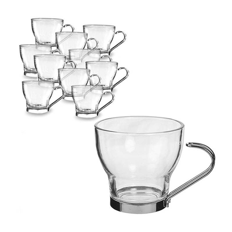 Set 12 Tazze Tazzine caffe cappuccino latte in vetro con manico in metallo 10 cl
