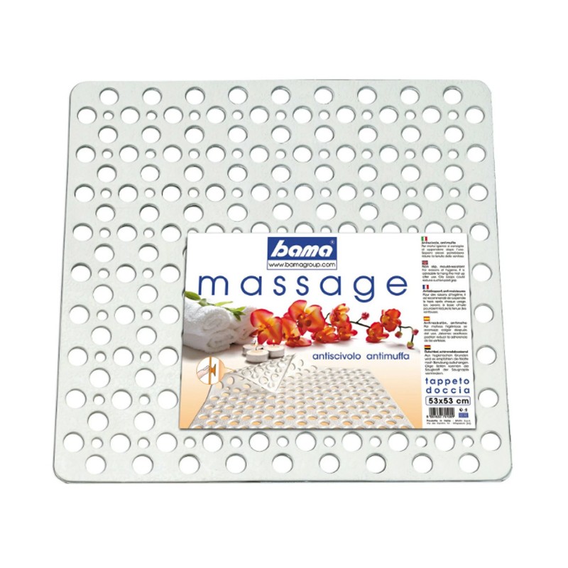 Tappetino Doccia Quadrato Antiscivolo Tappeto Bagno Fori Massage 53x53 cm BAMA