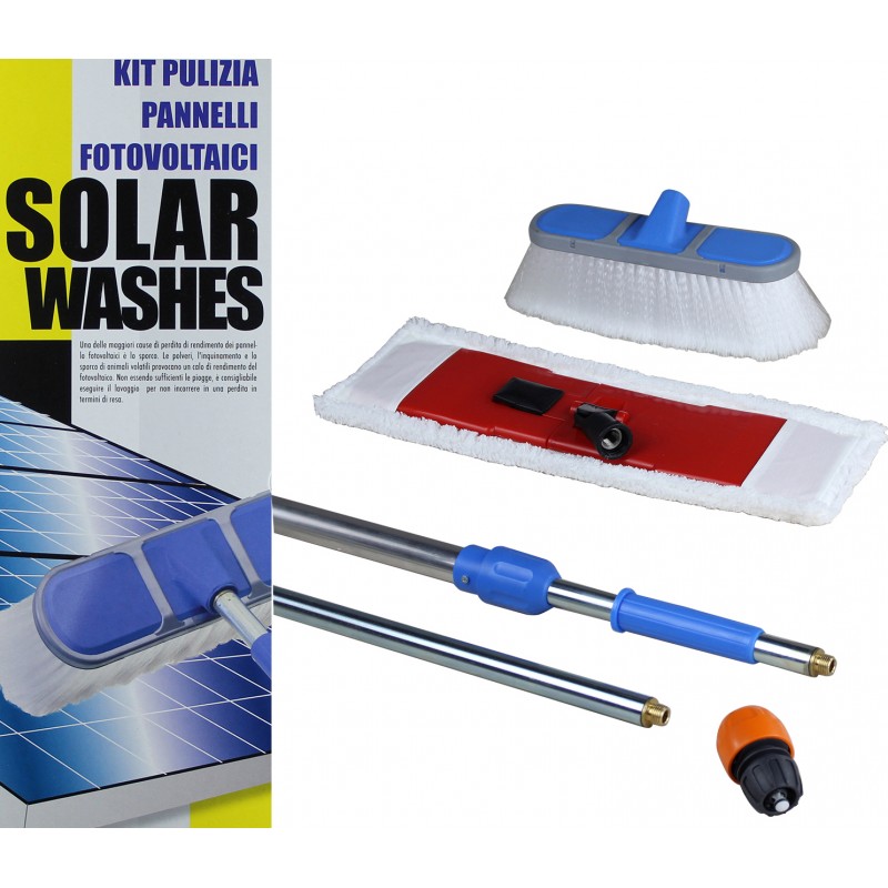 Kit Pulizia Pannelli Solari Fotovoltaici 2 spazzola Manico Telescopico 410 Cm
