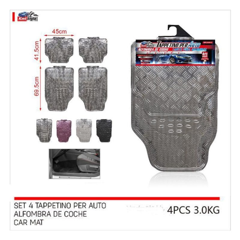 Set 4 tappetini universali effetto metallico argento auto tuning sp...